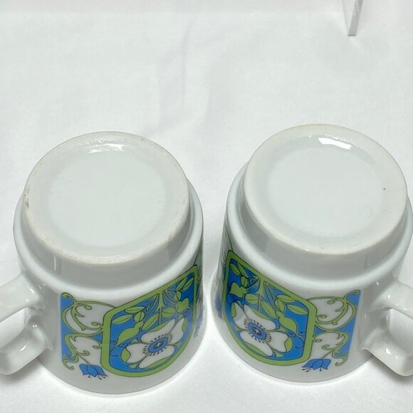 MCM Floral 60's Coffee Mugs Retro 8 oz Cups Japan Set of 2 - Picture 6 of 13